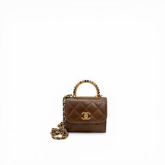 Chanel 23A Mini Top Handle Mini Clutch Lambskin Brown