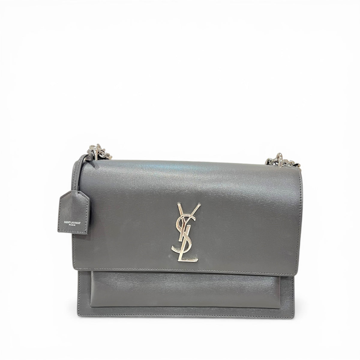 YSL Saint Laurent Medium Sunset Bag Calfskin Grey