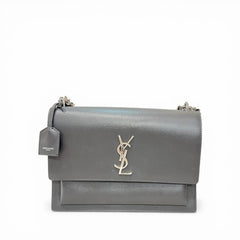 YSL Saint Laurent Medium Sunset Bag Calfskin Grey