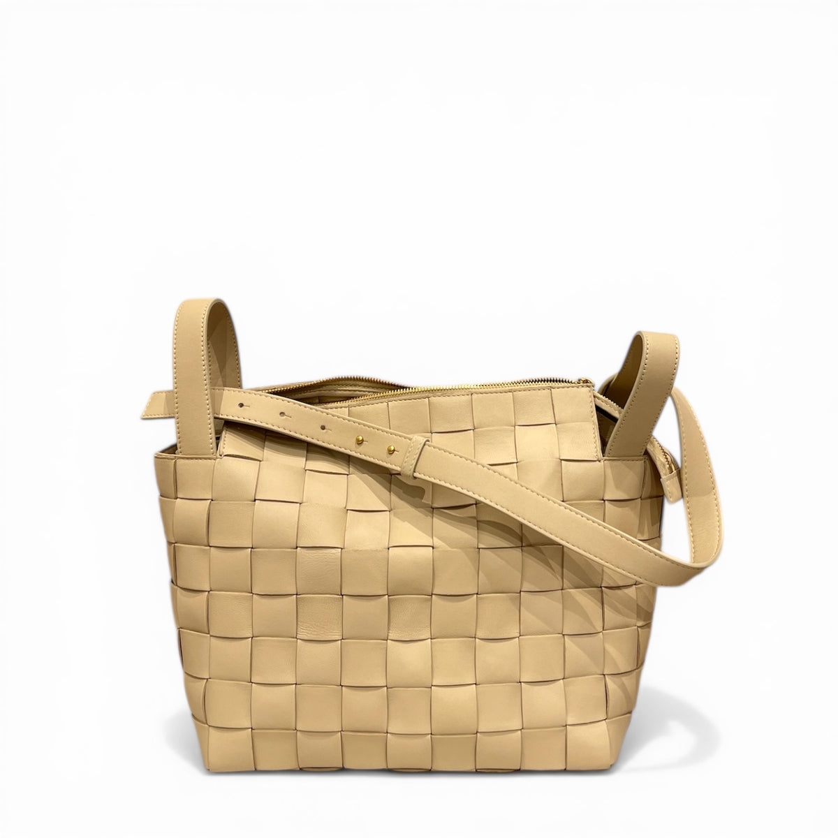 Bottega Veneta Maxi Intrecciato Cassette Bowling Bag Lambskin Beige