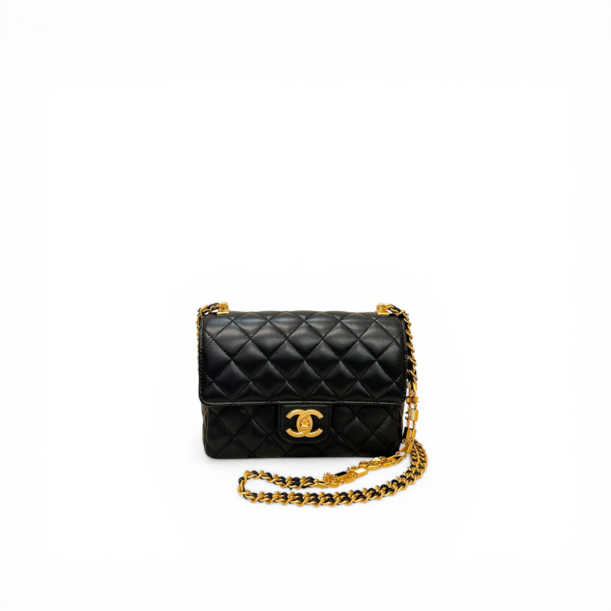 Chanel Mini Flap Bag with Letter Chain Lambskin Black