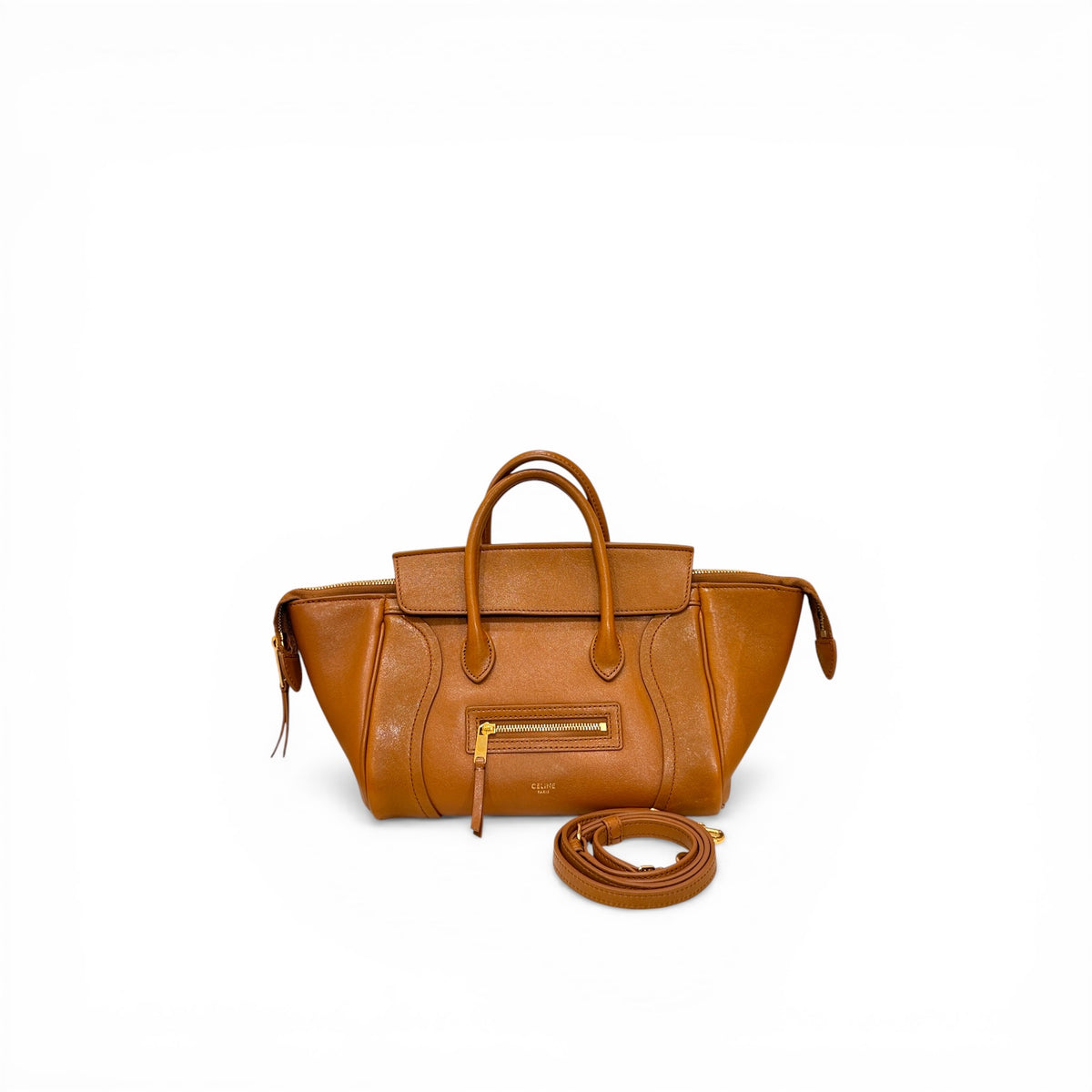 Celine Small New Luggage Bag Supple Shiny Lambskin Tan