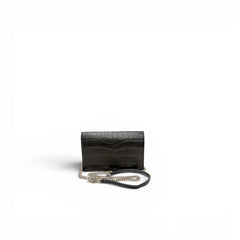 YSL Saint Laurent Small Kate Wallet on Chain Crocodile-Embossed Black