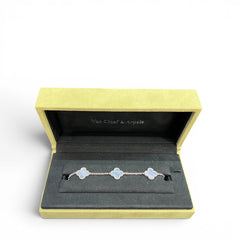 Van Cleef & Arpels Vintage Alhambra Bracelet, 5 Motifs, Chalcedony, White Gold