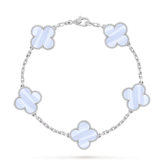 Van Cleef & Arpels Vintage Alhambra Bracelet, 5 Motifs, Chalcedony, White Gold
