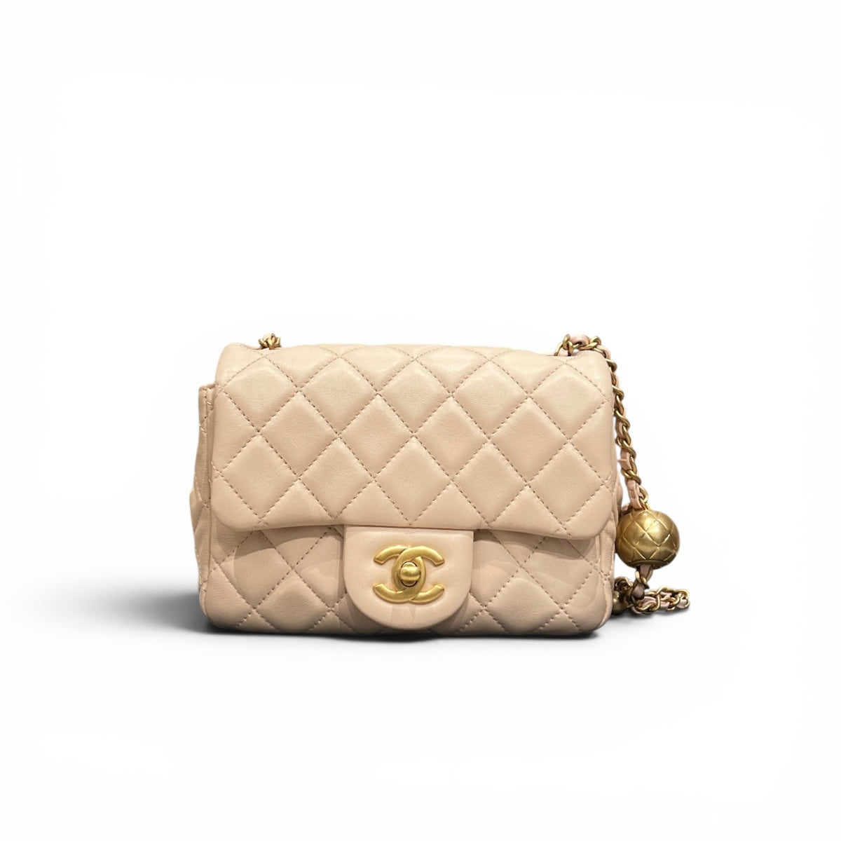 Chanel Pearl Crush Mini Square Flap Bag Lambskin Beige (Microchip)
