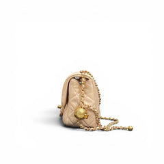 Chanel Pearl Crush Mini Square Flap Bag Lambskin Beige (Microchip)
