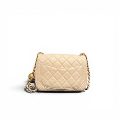 Chanel Pearl Crush Mini Square Flap Bag Lambskin Beige (Microchip)