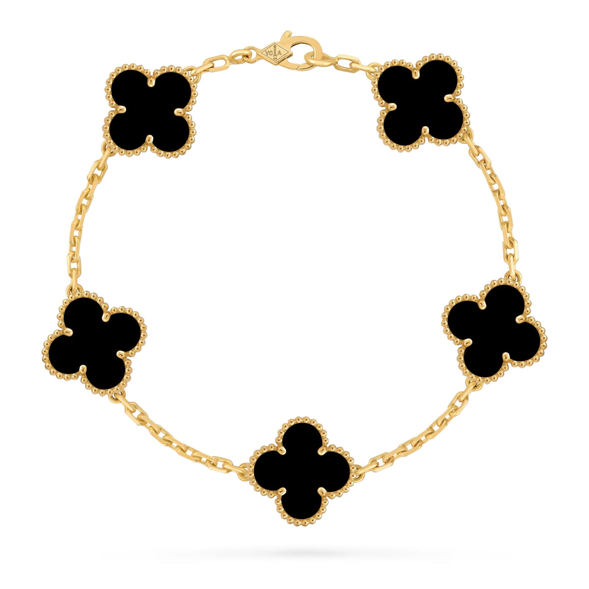 Van Cleef & Arpels Vintage Alhambra Bracelet, 5 Motifs, Onyx, Yellow Gold