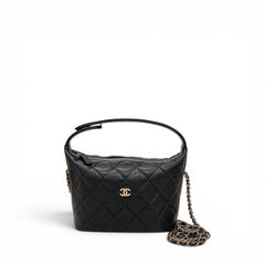Chanel 26c CC Logo Quilted Hobo Bag caviar black(Microchip)