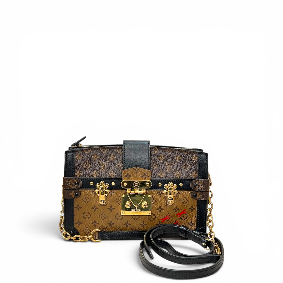 Louis Vuitton Trunk Clutch of Reverse Monogram Canvas Polished Brass Hardware