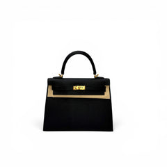 Hermes Kelly 25 Epsom Black Gold STAMP G