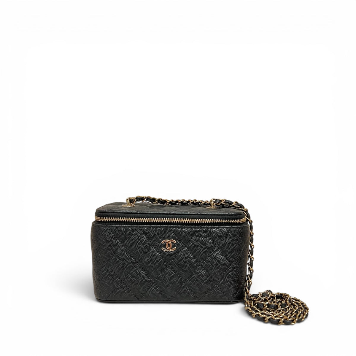 Chanel Long Vanity Case with Chain Caviar black