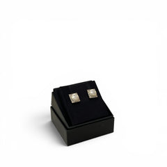 Chanel Square Pearl CC Logo Crystal Earring Silver Tone