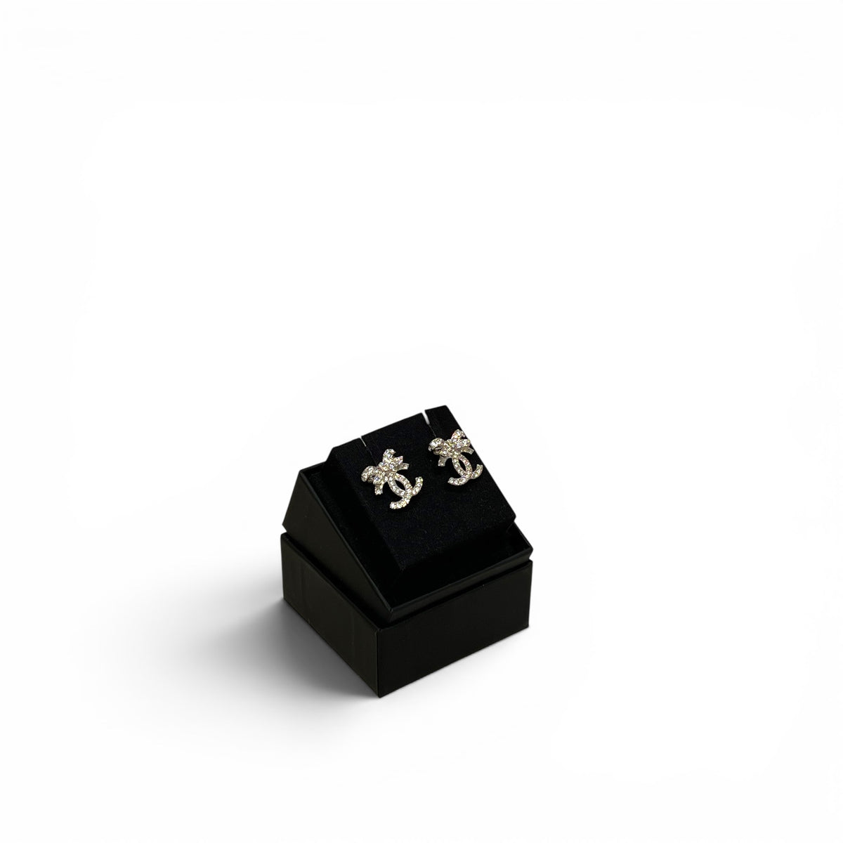 Chanel Bow Tie CC Logo Crystal Earrings