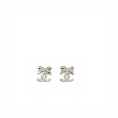 Chanel Bow Tie CC Logo Crystal Earrings