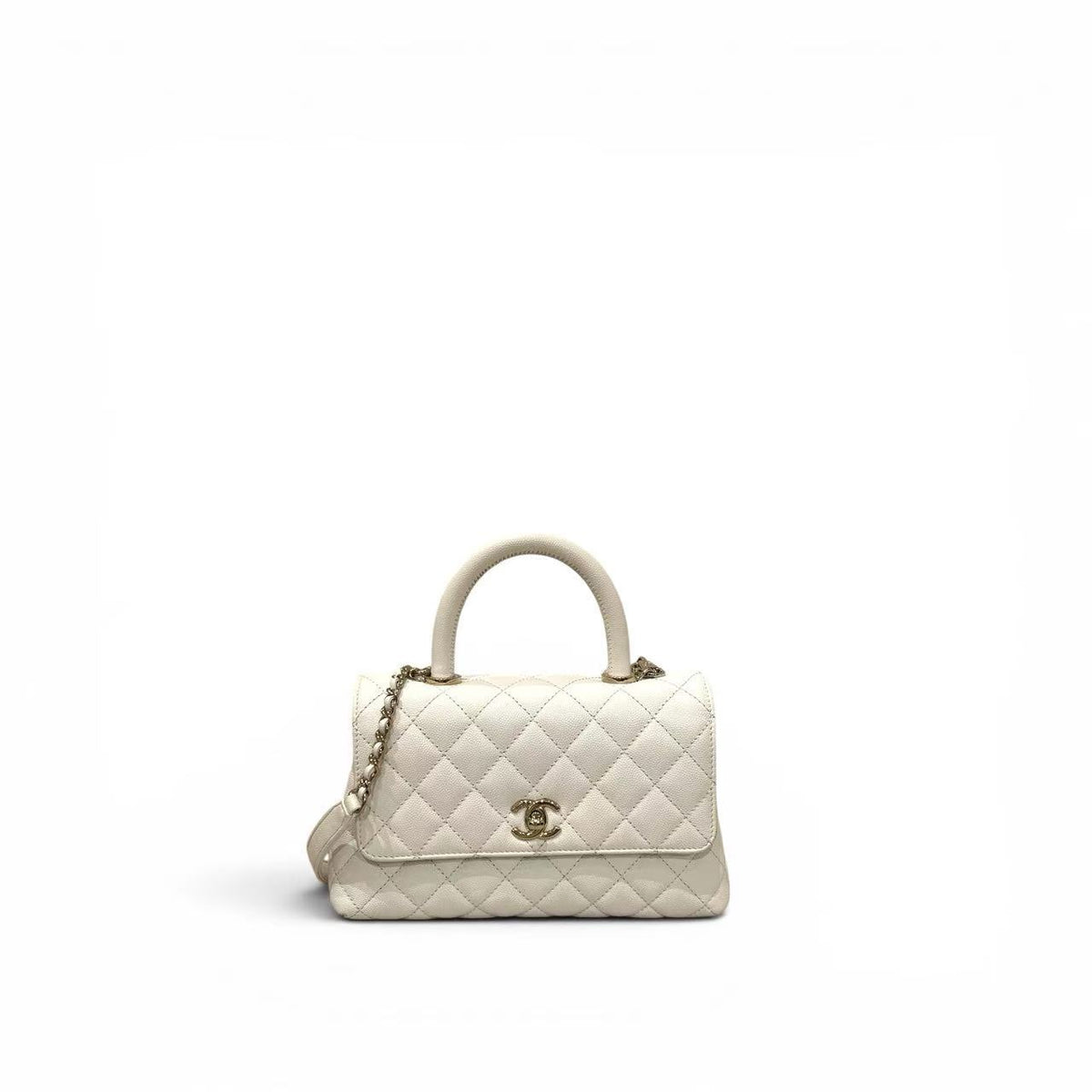 Chanel Small Coco Handle Caviar White GHW