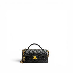 Chanel Mini Flap Bag with Top Handle Lambskin & Gold Black (Microchip)