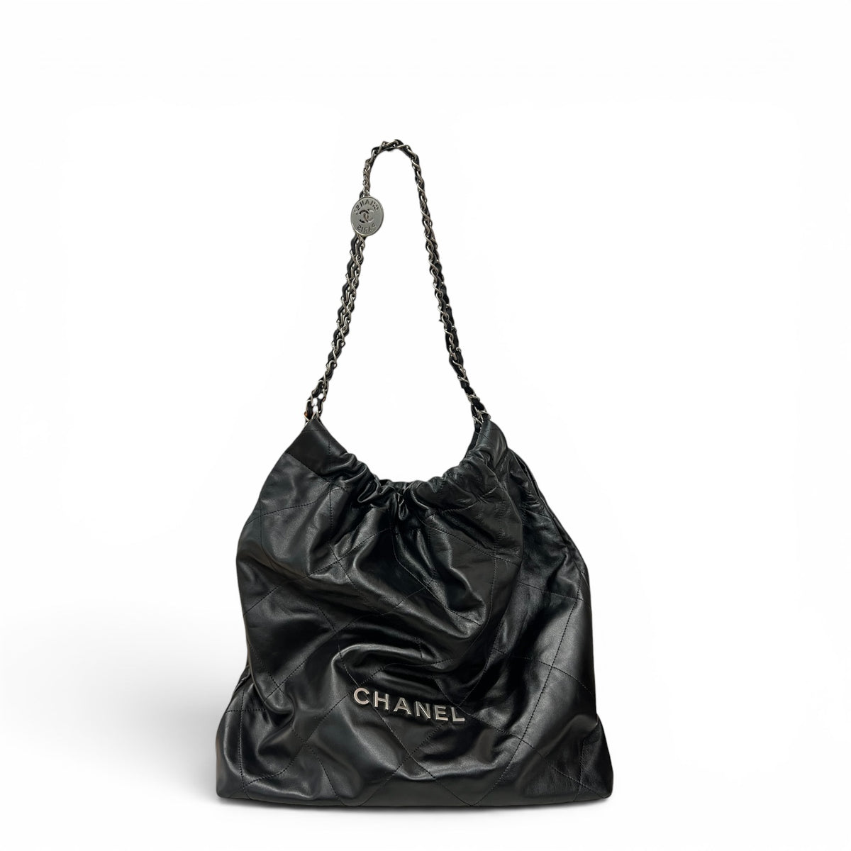 Chanel Large 22 Shiny Calfskin Black SHW (Microchip)