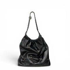 Chanel Large 22 Shiny Calfskin Black SHW (Microchip)