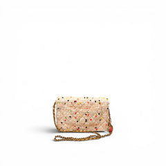 Chanel Chain Wallet Matelassé Tweed Pink Beige Gold Hardware