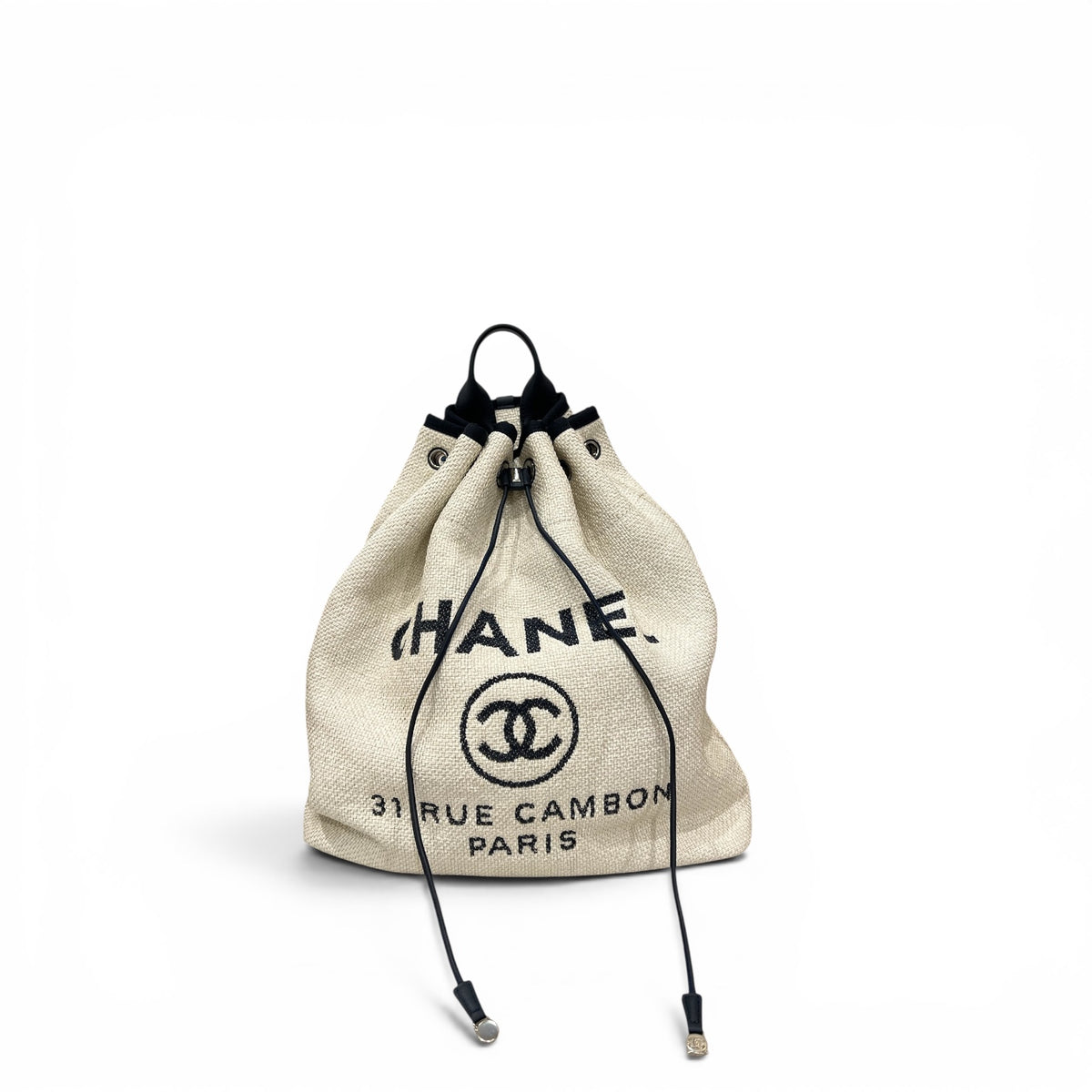 Chanel Deauville Straw Large Backpack White / Navy blue