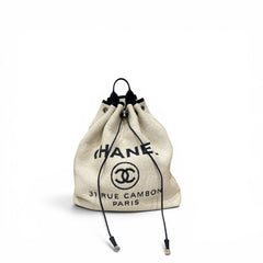 Chanel Deauville Straw Large Backpack White / Navy blue