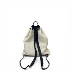 Chanel Deauville Straw Large Backpack White / Navy blue