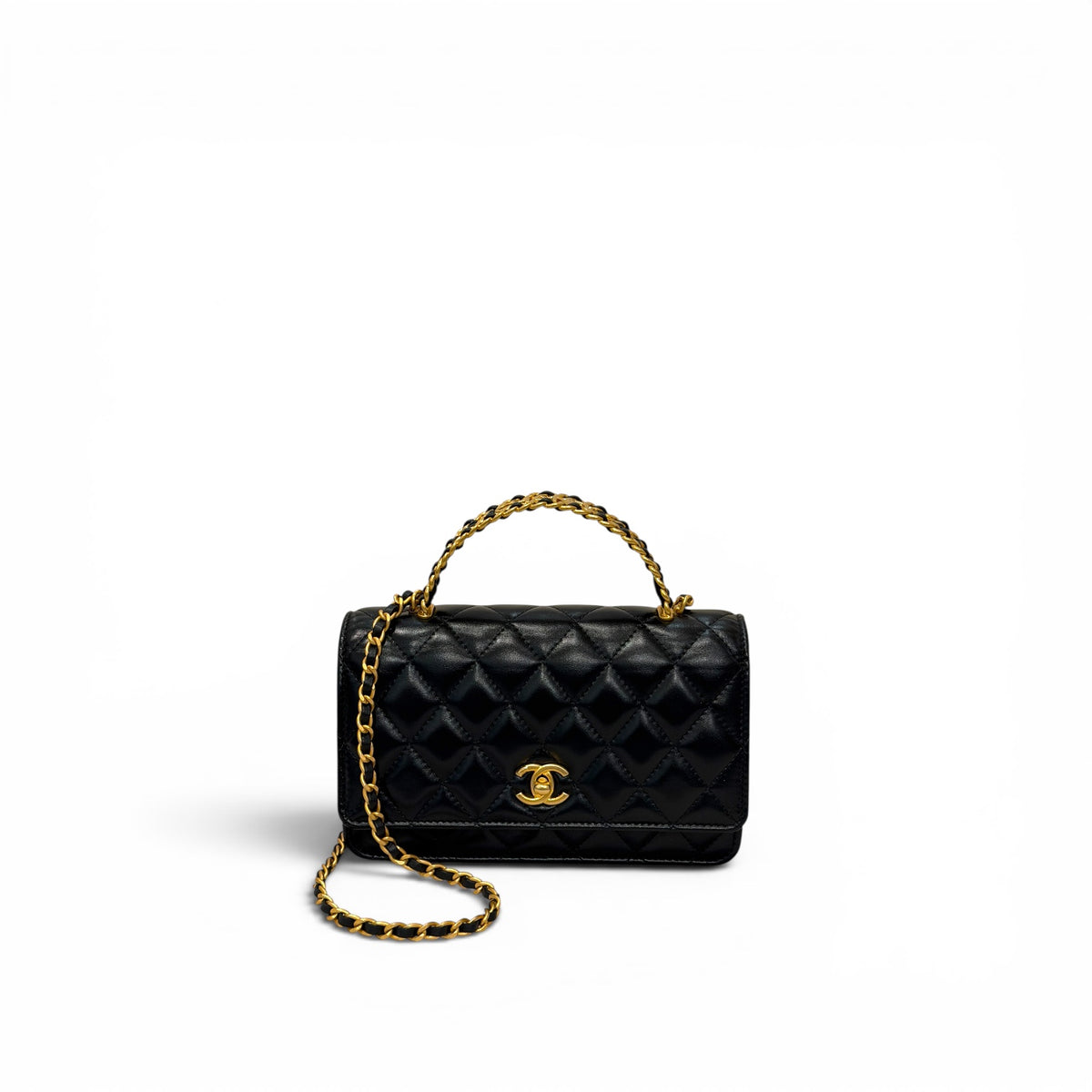 Chanel 24S CC Logo Top Handle Flap Bag with Chain Lambskin Black GHW (Microchip)