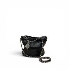 Chanel Mini 22 Bag Shiny Calfskin Black SHW (Microchip)