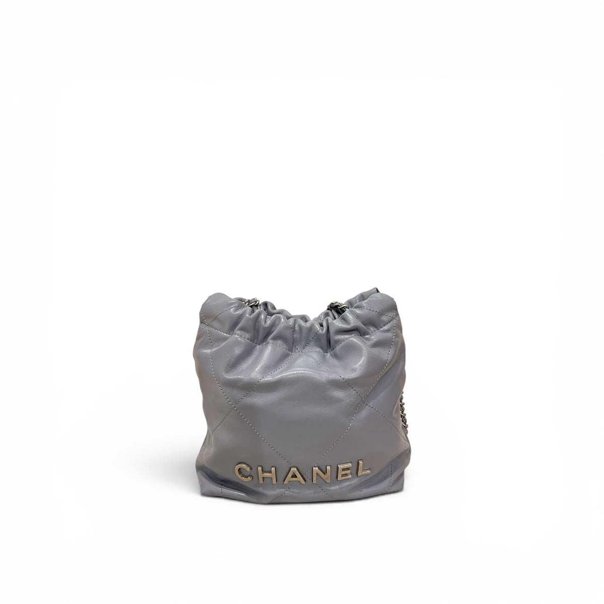Chanel Mini 22 Bag Shiny Calfskin Grey SHW (Microchip)