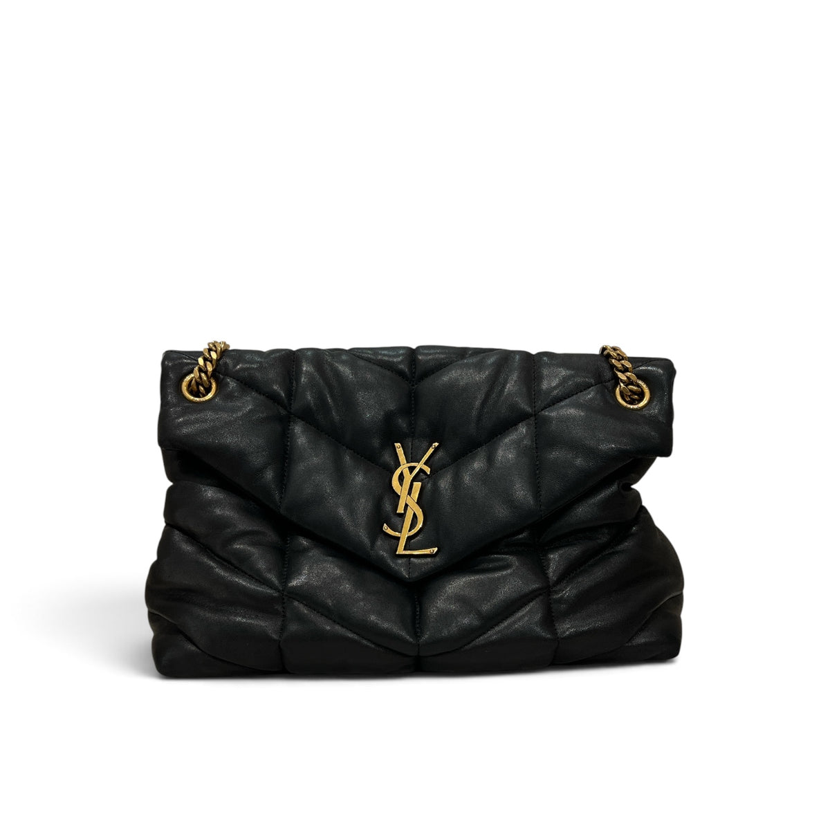 Saint Medium Laurent Loulou Puffer Bag Lambskin Black