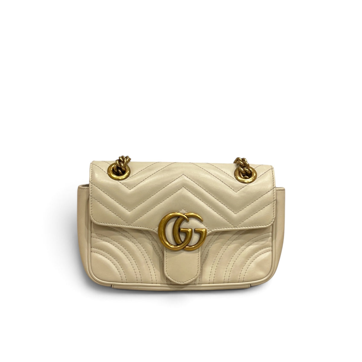 Gucci Small GG Marmont Shoulder Bag Calfskin White