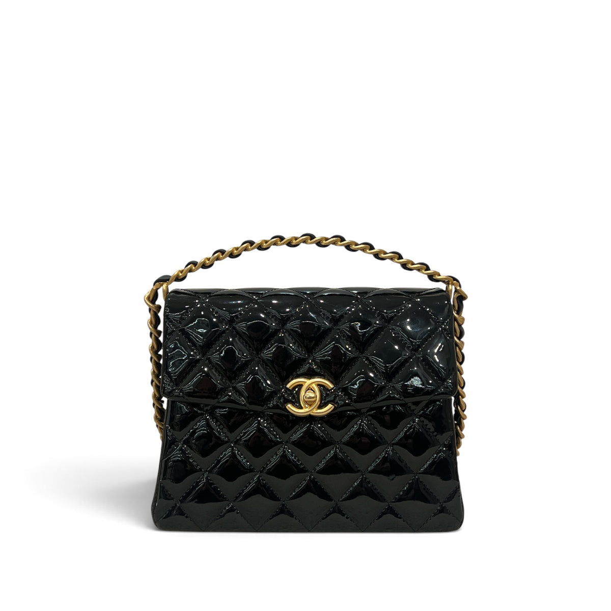 Chanel 31 Rue Cambone Top Handle Flap Bag Patent Black (Microchip)