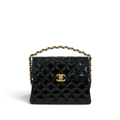 Chanel 31 Rue Cambone Top Handle Flap Bag Patent Black (Microchip)