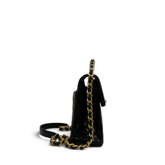 Chanel 31 Rue Cambone Top Handle Flap Bag Patent Black (Microchip)