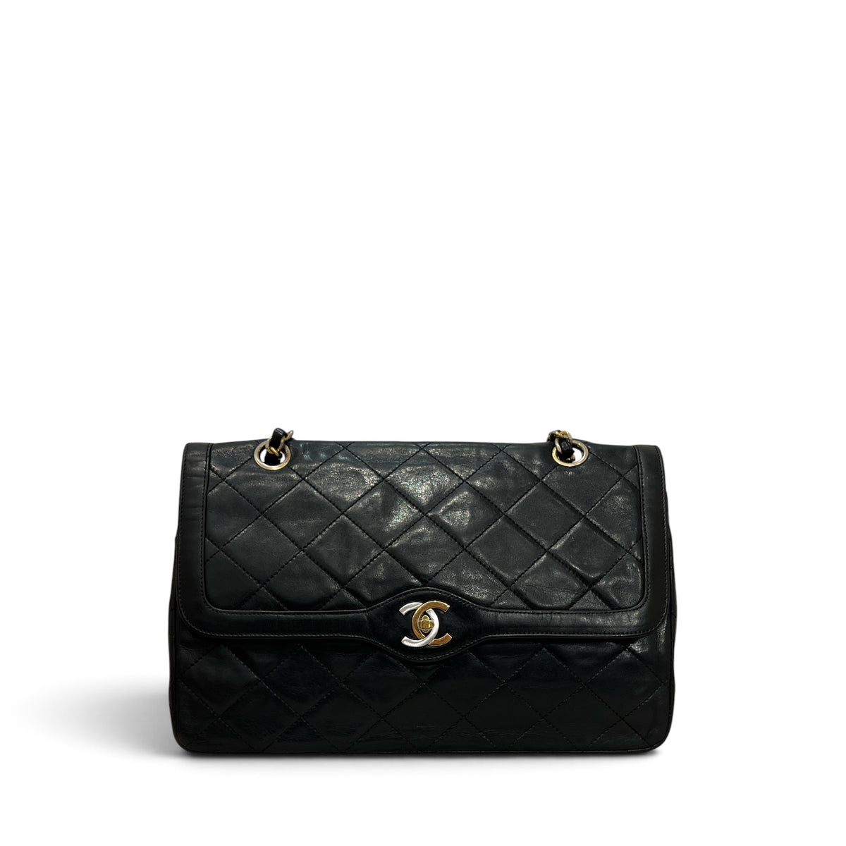 Chanel Vintage Two-Tone CC Flap Bag Lambskin Black