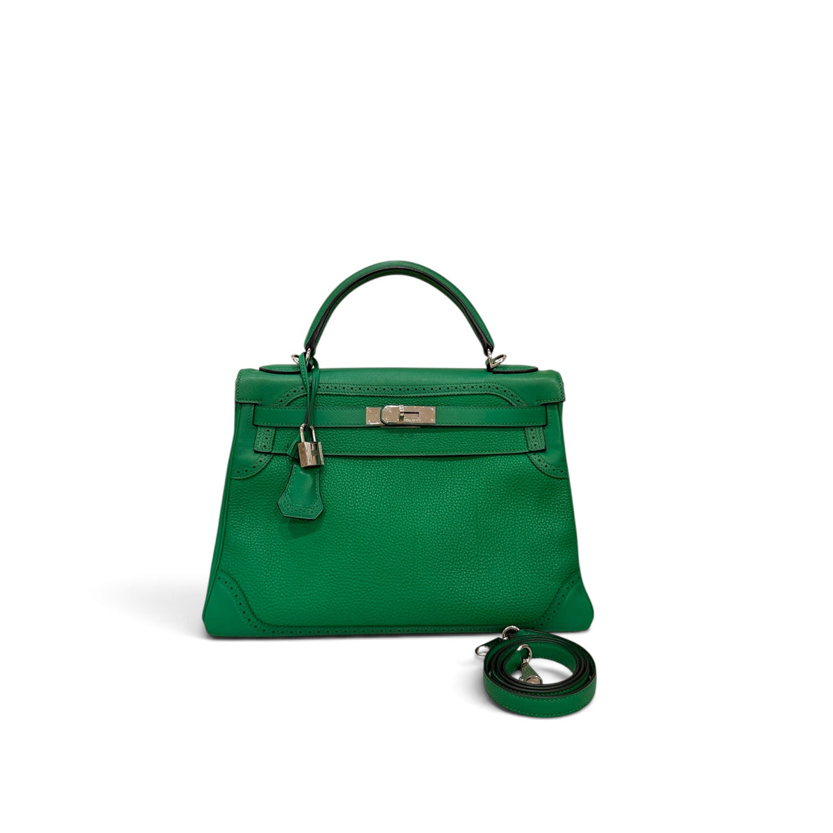 Hermes Bamboo Togo Ghillies Kelly 32 SHW SQUARE R
