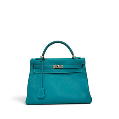 Hermes Kelly 32 Togo Turquoise With Palladium GHW Stamp L