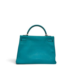 Hermes Kelly 32 Togo Turquoise With Palladium GHW Stamp L