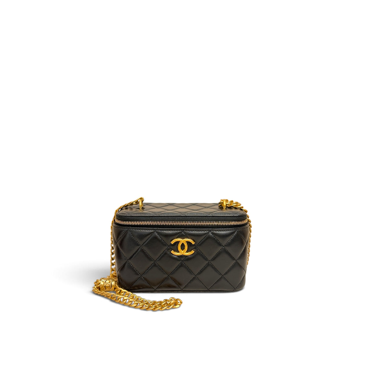 Chanel Long Vanity with Gold Pillar Chain Lambskin Black (Microchip)