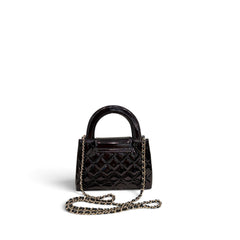 Chanel Mini Kelly Shopping Tote Bag Patent Black (Microchip)