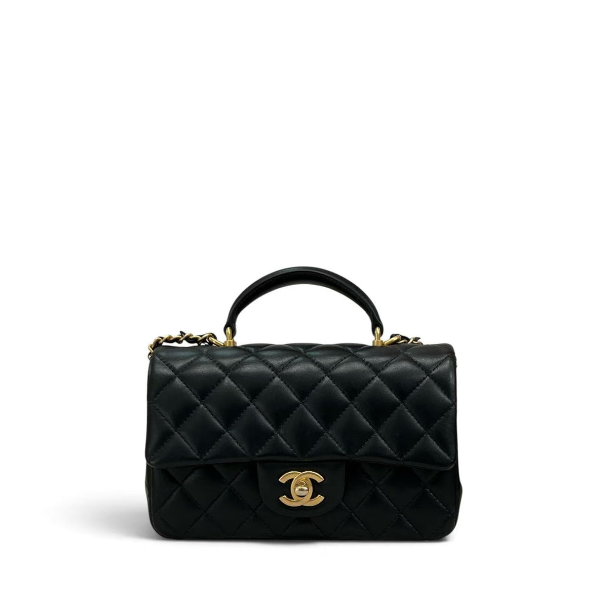 Chanel Top Handle Mini Rectangular Flap Bag Lambskin Black (Microchip)