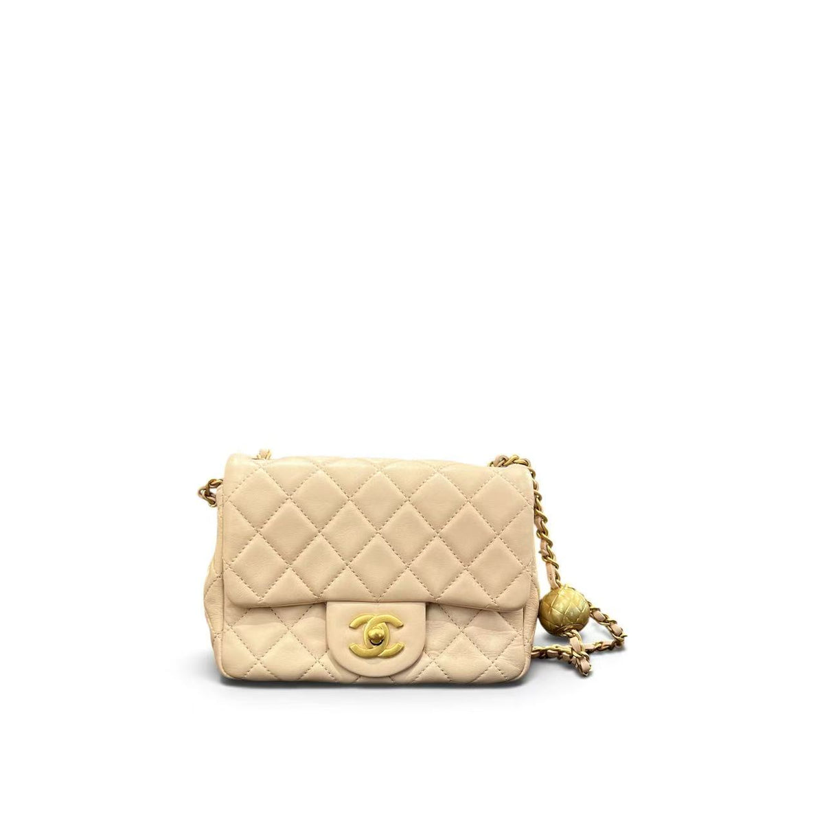 Chanel Pearl Crush Mini Square Flap Bag Lambskin Beige (Microchip)