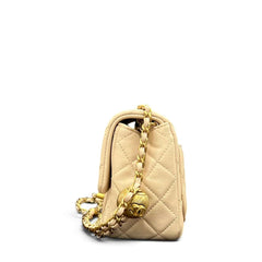 Chanel Pearl Crush Mini Square Flap Bag Lambskin Beige (Microchip)