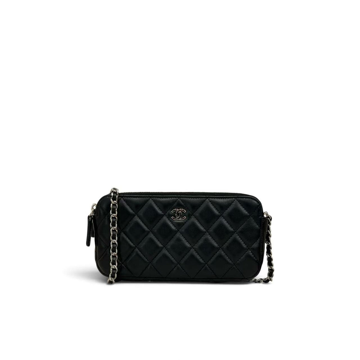 Chanel CC Double Zip Clutch Lambskin Black