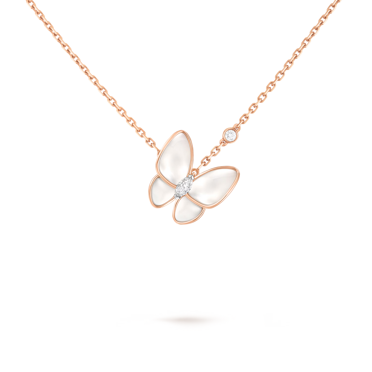 Van Cleef & Arpels Two Butterfly pendant 18K rose gold, 18K white gold, Diamond, Mother-of-pearl