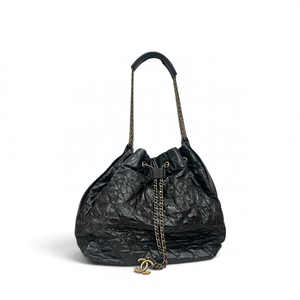 Chanel Paris-Bombay Bucket Bag Aged Calfskin Black