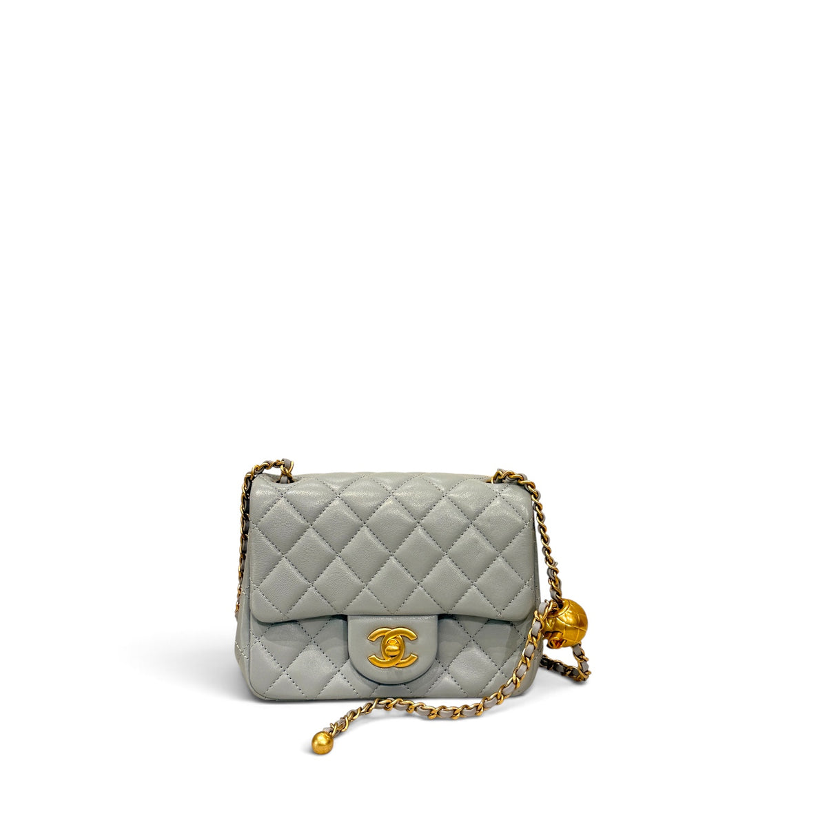 Chanel Pearl Crush Mini Square Flap Bag Lambskin Light Grey GHW (Microchip)