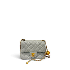 Chanel Pearl Crush Mini Square Flap Bag Lambskin Light Grey GHW (Microchip)